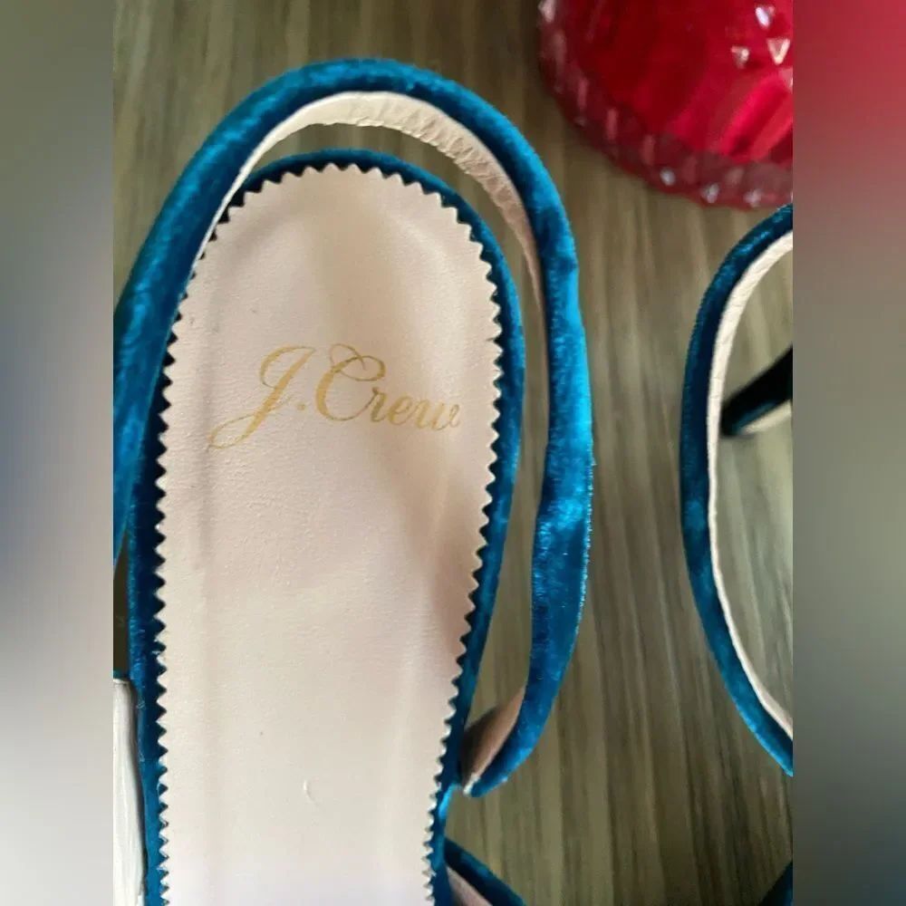 J. Crew $258 Colette Slingback D'Orsay Pumps Blue Green Dark Velvet Sz 7 NEW - Picture 3 of 7